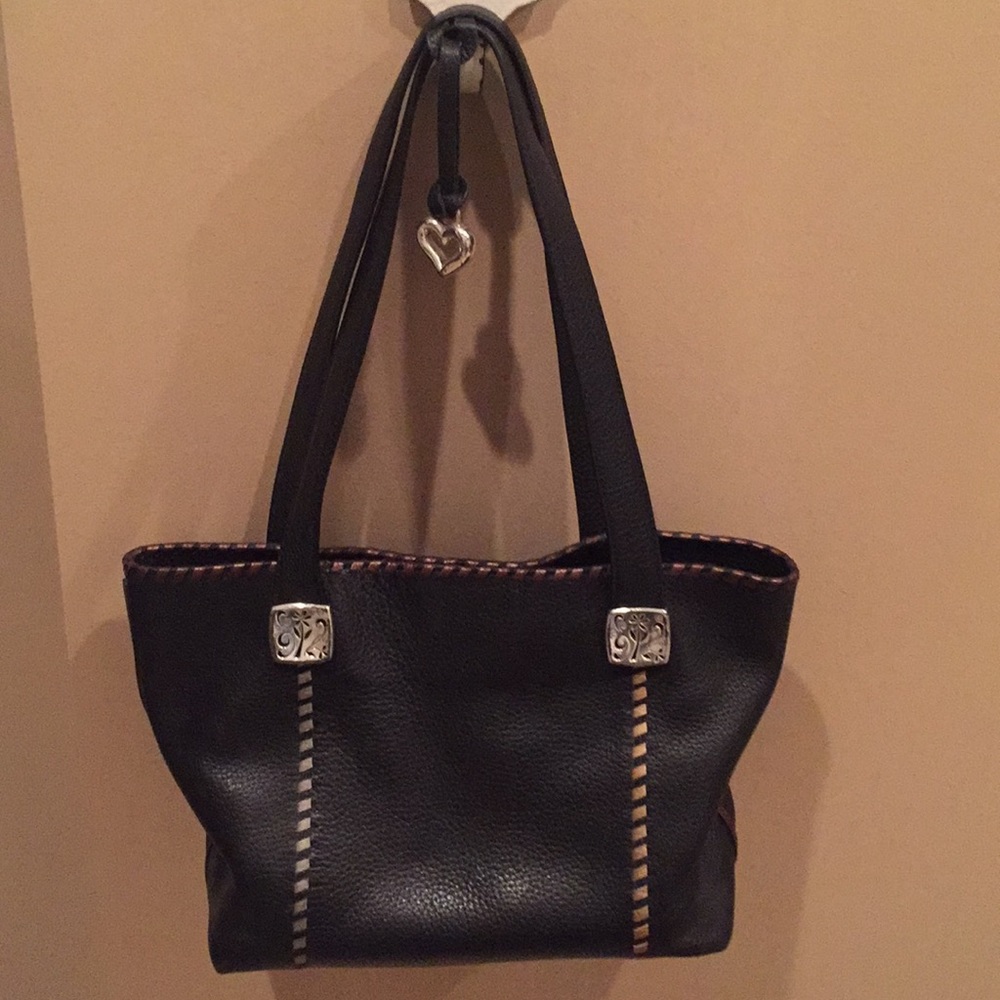 Brighton Black Leather Shoulder Bag with Silver Accents